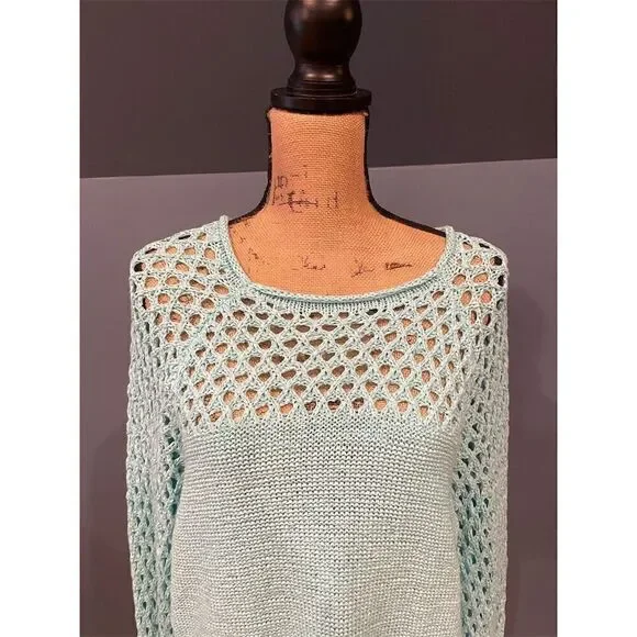 3/$15 Island Republic Women's Green Crochet Knit Pullover Sweater Size L - Picture 2 of 11